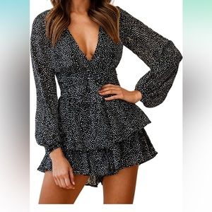 V Neck Long Sleeve Romper